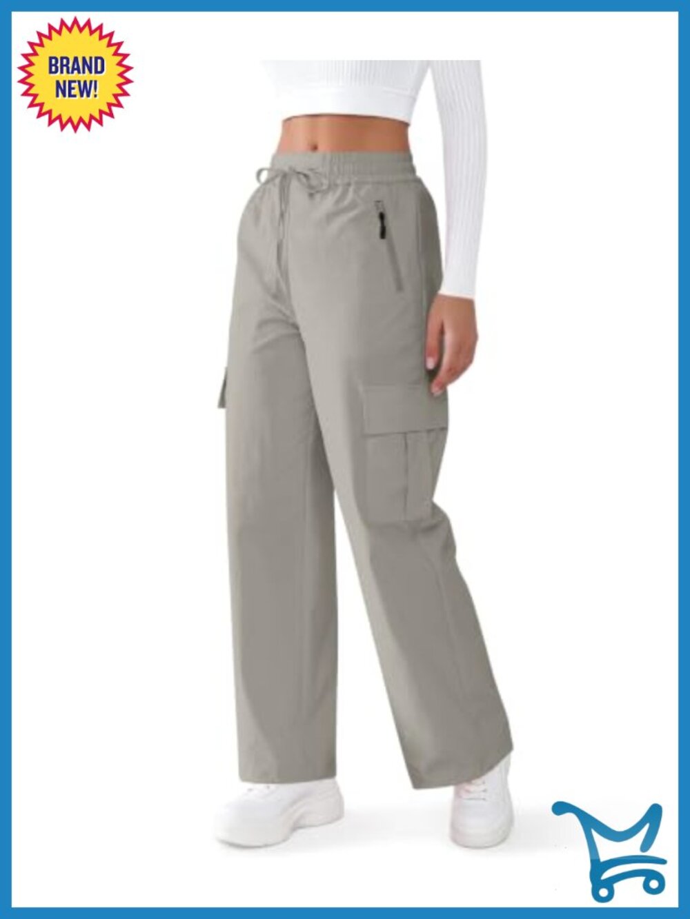 Quick-Dry Cargo Hiking Pants with Pockets Elastic Waist Drawstring - Picture 2 of 6